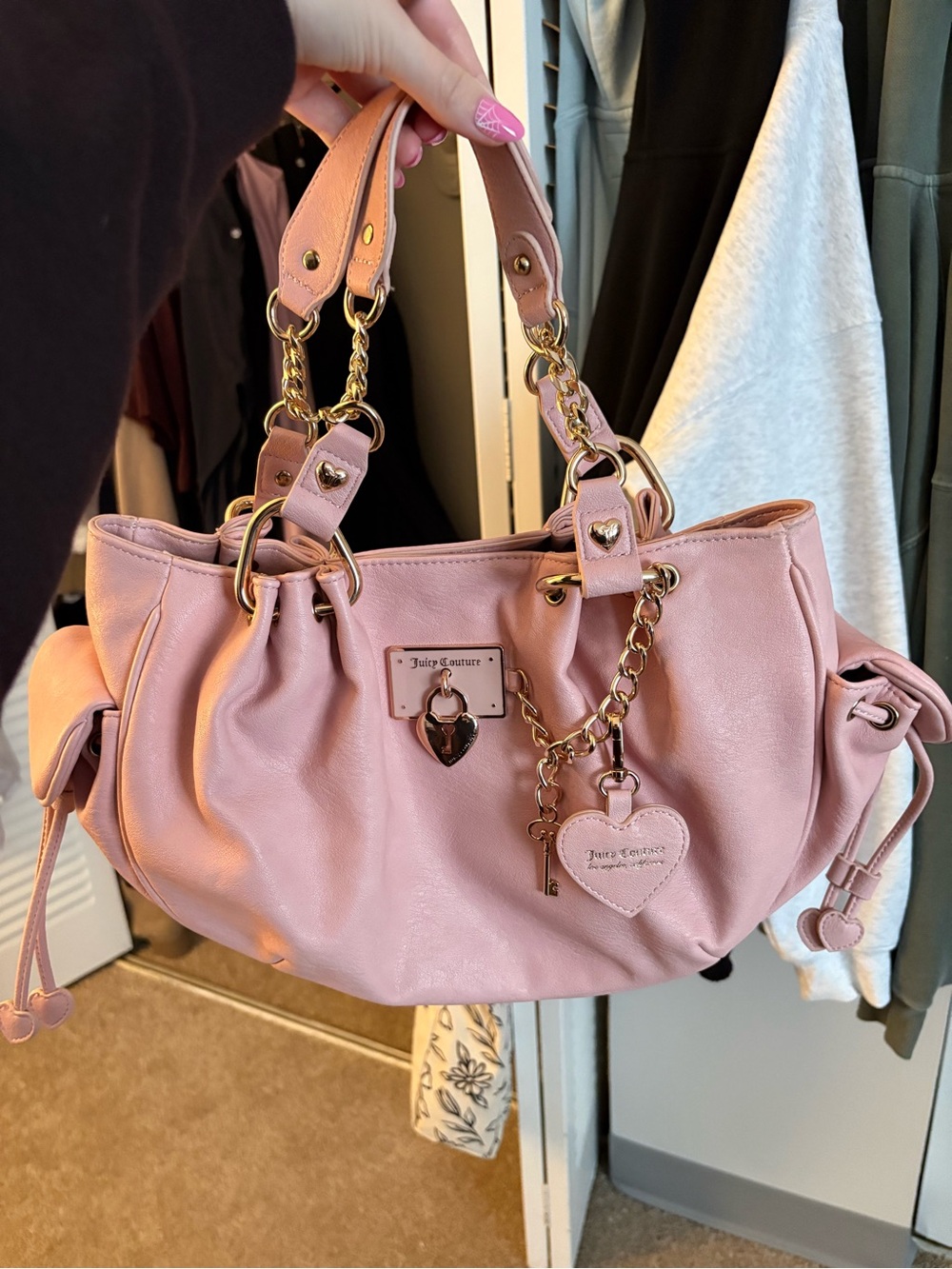 Juicy Couture Dusty Pink Shoulder Tote with Heart Charm